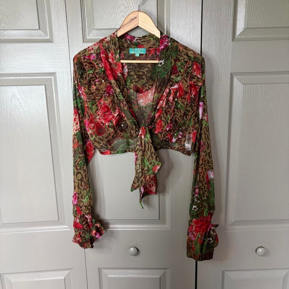 Antica Sartoria Giacomo Cinque Floral Leopard Tie Front Crop Blouse OS